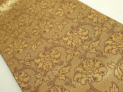 平和屋本店●極上　龍村晋謹製　全通柄袋帯　名物金地二重蔓大牡丹金襴　金糸　共箱付き　逸品　DZAB9398kh6