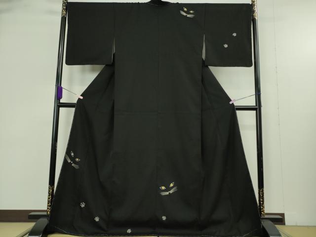 平和屋本店●極上　池田重子コレクション　訪問着　猫　ネコ　黒地　金彩　逸品　未使用　DZAB9404kh6