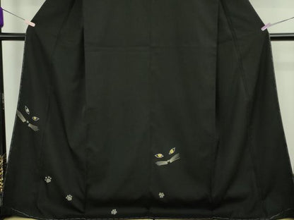 平和屋本店●極上　池田重子コレクション　訪問着　猫　ネコ　黒地　金彩　逸品　未使用　DZAB9404kh6