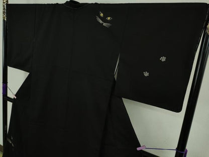 平和屋本店●極上　池田重子コレクション　訪問着　猫　ネコ　黒地　金彩　逸品　未使用　DZAB9404kh6