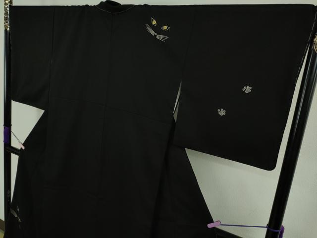 平和屋本店●極上　池田重子コレクション　訪問着　猫　ネコ　黒地　金彩　逸品　未使用　DZAB9404kh6