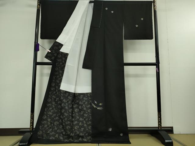 平和屋本店●極上　池田重子コレクション　訪問着　猫　ネコ　黒地　金彩　逸品　未使用　DZAB9404kh6