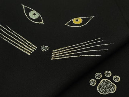 平和屋本店●極上　池田重子コレクション　訪問着　猫　ネコ　黒地　金彩　逸品　未使用　DZAB9404kh6