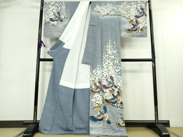 平和屋本店●極上　訪問着　鴛鴦　枝梅　暈し染め　金銀彩　反端付き　逸品　未使用　DZAB9406kh6