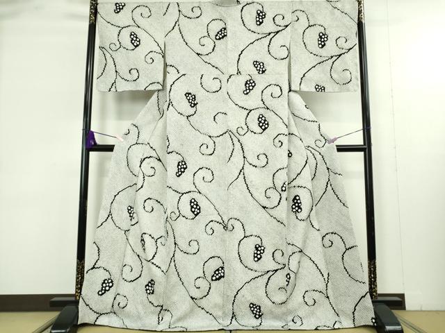 平和屋本店●極上　名門　藤娘きぬたや・総絞り　本疋田絞り　小紋　唐草文　上代125万　白×黒　紙タグ付き　逸品　未使用　DZAB9408kh6