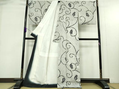 平和屋本店●極上　名門　藤娘きぬたや・総絞り　本疋田絞り　小紋　唐草文　上代125万　白×黒　紙タグ付き　逸品　未使用　DZAB9408kh6