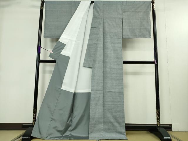 平和屋本店●極上　本場結城紬　重要無形文化財　100亀甲　総詰め　灰青色地　証紙付き　逸品　未使用　DZAB9409kh6