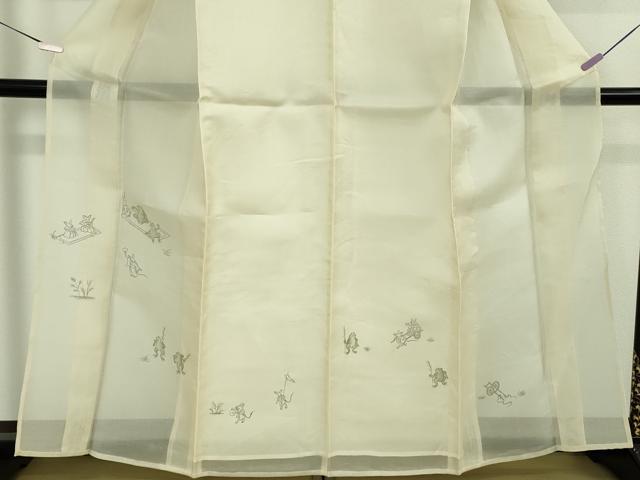 平和屋着物＊極上　夏物　訪問着　紗紬　手描き　鳥獣戯画　鳥の子色地　逸品　未使用　DZAB9412kh6