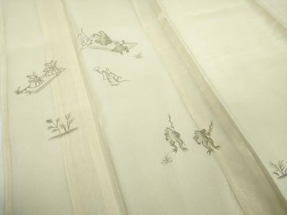 平和屋着物＊極上　夏物　訪問着　紗紬　手描き　鳥獣戯画　鳥の子色地　逸品　未使用　DZAB9412kh6