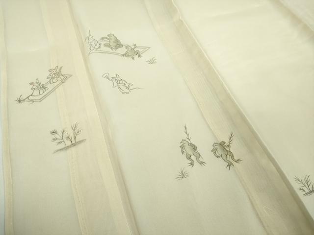 平和屋着物＊極上　夏物　訪問着　紗紬　手描き　鳥獣戯画　鳥の子色地　逸品　未使用　DZAB9412kh6