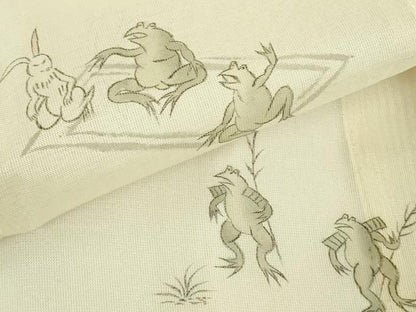 平和屋着物＊極上　夏物　訪問着　紗紬　手描き　鳥獣戯画　鳥の子色地　逸品　未使用　DZAB9412kh6