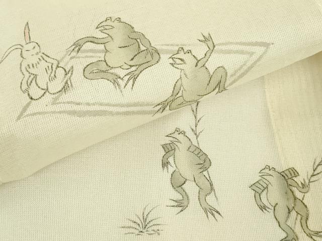 平和屋着物＊極上　夏物　訪問着　紗紬　手描き　鳥獣戯画　鳥の子色地　逸品　未使用　DZAB9412kh6