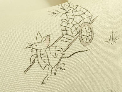 平和屋着物＊極上　夏物　訪問着　紗紬　手描き　鳥獣戯画　鳥の子色地　逸品　未使用　DZAB9412kh6
