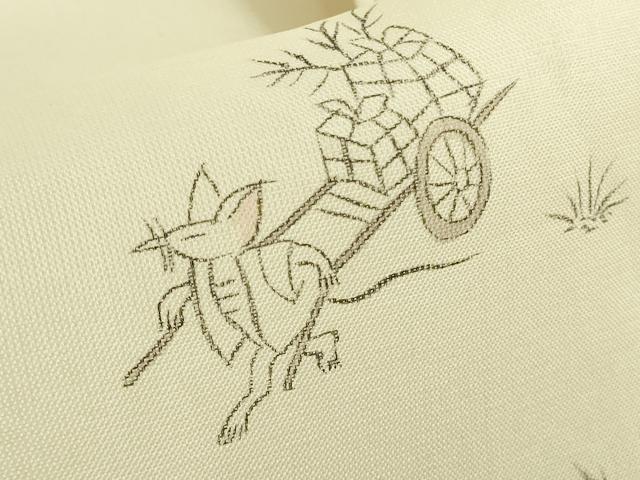 平和屋着物＊極上　夏物　訪問着　紗紬　手描き　鳥獣戯画　鳥の子色地　逸品　未使用　DZAB9412kh6