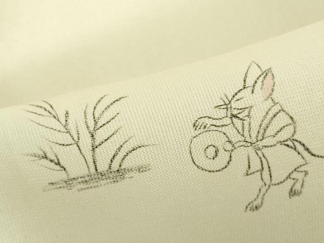 平和屋着物＊極上　夏物　訪問着　紗紬　手描き　鳥獣戯画　鳥の子色地　逸品　未使用　DZAB9412kh6