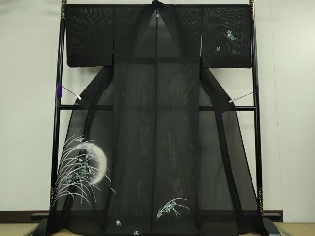 平和屋着物＊極上　夏物　訪問着　絽　秋草文　暈し染め　黒地　逸品　DZAB9414kh6