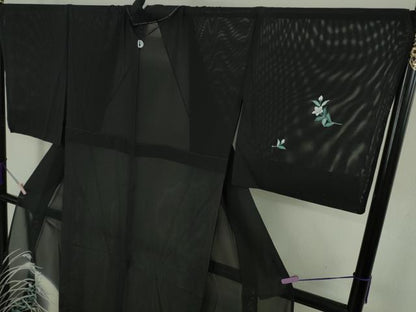 平和屋着物＊極上　夏物　訪問着　絽　秋草文　暈し染め　黒地　逸品　DZAB9414kh6
