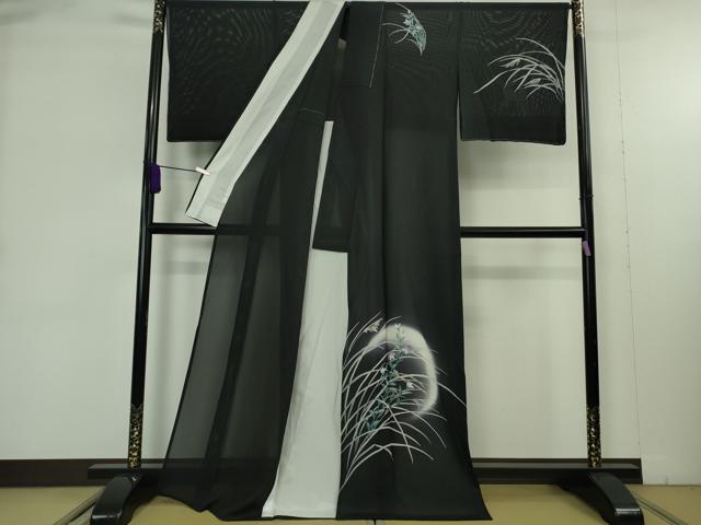 平和屋着物＊極上　夏物　訪問着　絽　秋草文　暈し染め　黒地　逸品　DZAB9414kh6