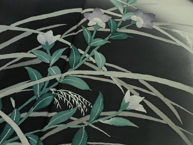 平和屋着物＊極上　夏物　訪問着　絽　秋草文　暈し染め　黒地　逸品　DZAB9414kh6