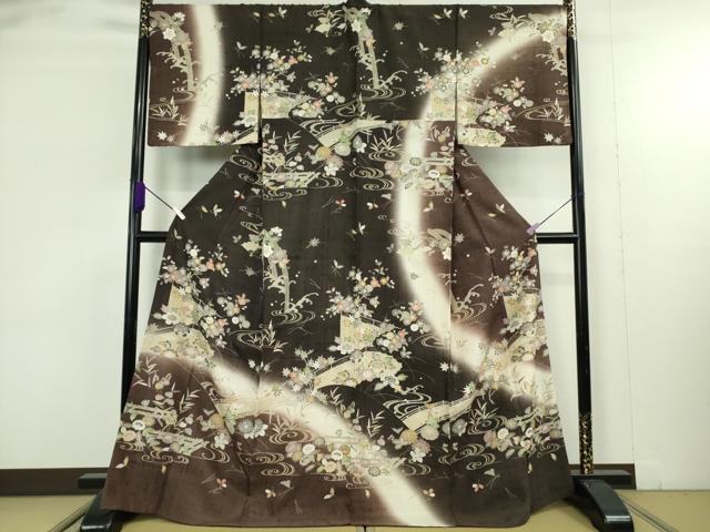 平和屋本店●極上　染織の名門　しょうざん  生紬　訪問着　渡橋花文　暈し染め　反端付き　逸品　DZAB9415kh6