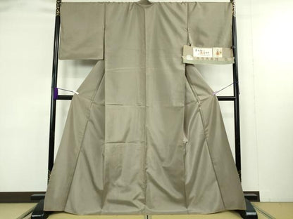 平和屋本店●極上　東郷織物謹製　本場大島紬　草木染　染:椎　みじん格子　椎とグレー　正絹　証紙付き　逸品　DZAB9418kh6