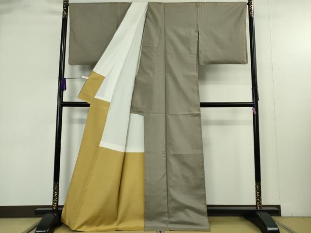 平和屋本店●極上　東郷織物謹製　本場大島紬　草木染　染:椎　みじん格子　椎とグレー　正絹　証紙付き　逸品　DZAB9418kh6