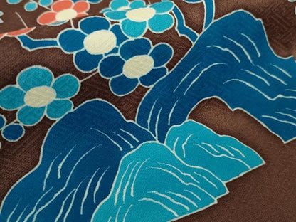 平和屋本店●極上　人間国宝　五代　田畑喜八　訪問着　藍　草花文　海老茶色地　逸品　DZAB9423kh6