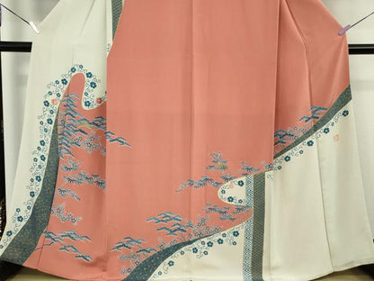 平和屋本店●極上　人間国宝　五代　田畑喜八　訪問着　藍　刺繍　笹竹　花唐草文　金彩　逸品　DZAB9424kh6