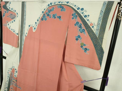 平和屋本店●極上　人間国宝　五代　田畑喜八　訪問着　藍　刺繍　笹竹　花唐草文　金彩　逸品　DZAB9424kh6