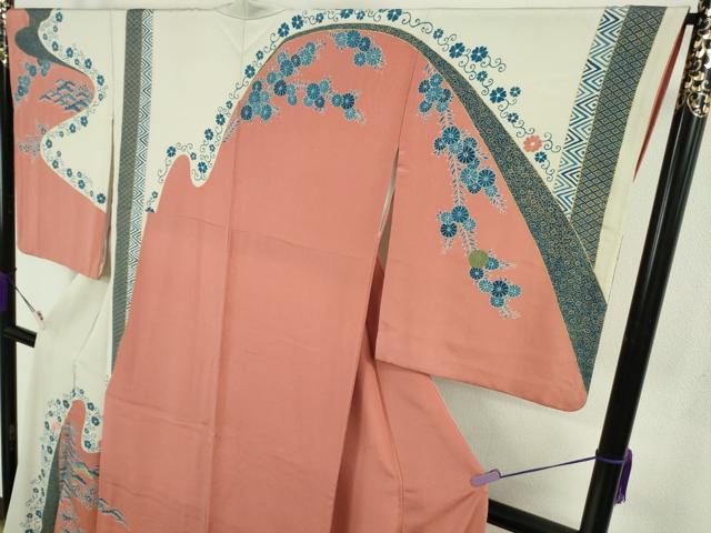 平和屋本店●極上　人間国宝　五代　田畑喜八　訪問着　藍　刺繍　笹竹　花唐草文　金彩　逸品　DZAB9424kh6