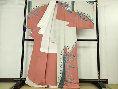 平和屋本店●極上　人間国宝　五代　田畑喜八　訪問着　藍　刺繍　笹竹　花唐草文　金彩　逸品　DZAB9424kh6