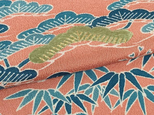 平和屋本店●極上　人間国宝　五代　田畑喜八　訪問着　藍　刺繍　笹竹　花唐草文　金彩　逸品　DZAB9424kh6