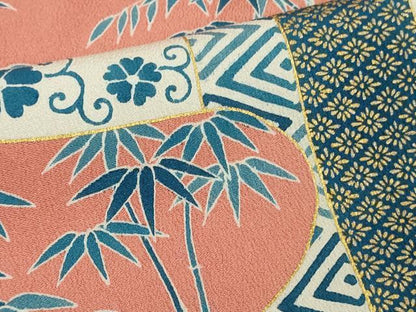 平和屋本店●極上　人間国宝　五代　田畑喜八　訪問着　藍　刺繍　笹竹　花唐草文　金彩　逸品　DZAB9424kh6
