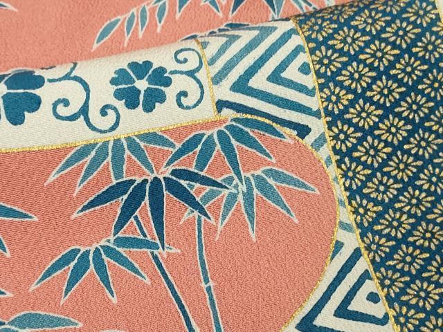 平和屋本店●極上　人間国宝　五代　田畑喜八　訪問着　藍　刺繍　笹竹　花唐草文　金彩　逸品　DZAB9424kh6