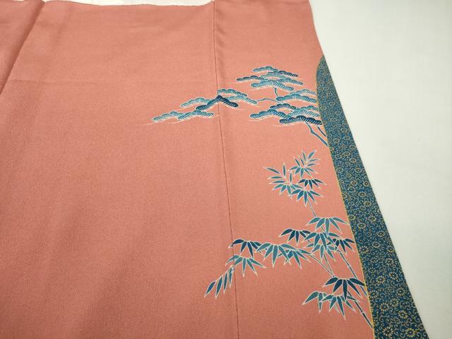 平和屋本店●極上　人間国宝　五代　田畑喜八　訪問着　藍　刺繍　笹竹　花唐草文　金彩　逸品　DZAB9424kh6