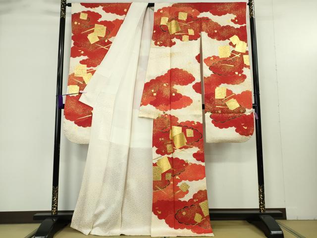 平和屋本店●希少　人間国宝　五代　田畑喜八　振袖　雲取り破れ箔散らし　金彩　逸品　DZAB9426kh6
