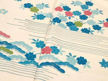平和屋本店▽極上　人間国宝　五代　田畑喜八　訪問着　単衣　藍　吉祥花文　逸品　DZAB9428kh6