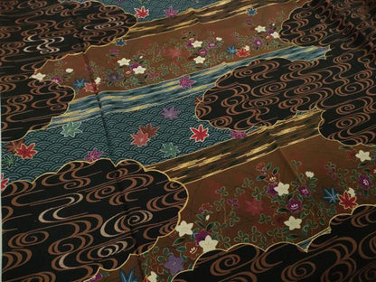 平和屋着物●極上　ファッションデザイナー 花井幸子　訪問着　駒刺繍　観世水　雲取り花文　黒地　金彩　逸品　DZAB9429kh6