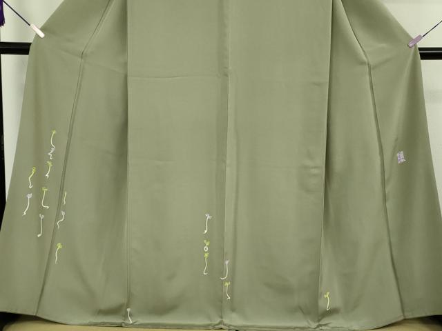 平和屋本店●極上　本加賀友禅作家　由水煌人　訪問着　新芽　柳茶色地　逸品　DZAB9432kh6