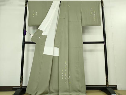 平和屋本店●極上　本加賀友禅作家　由水煌人　訪問着　新芽　柳茶色地　逸品　DZAB9432kh6