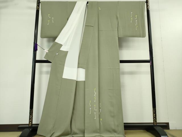 平和屋本店●極上　本加賀友禅作家　由水煌人　訪問着　新芽　柳茶色地　逸品　DZAB9432kh6