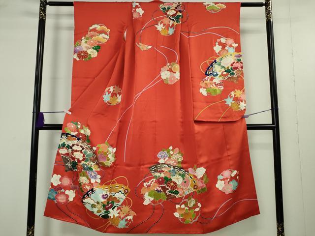 平和屋本店[]極上　創業460年・千總　七五三　女の子　7歳　祝着　駒刺繍　檜扇花丸文　金彩　逸品　DZAB9433kh6