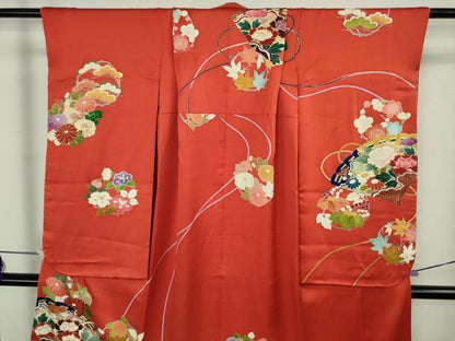 平和屋本店[]極上　創業460年・千總　七五三　女の子　7歳　祝着　駒刺繍　檜扇花丸文　金彩　逸品　DZAB9433kh6