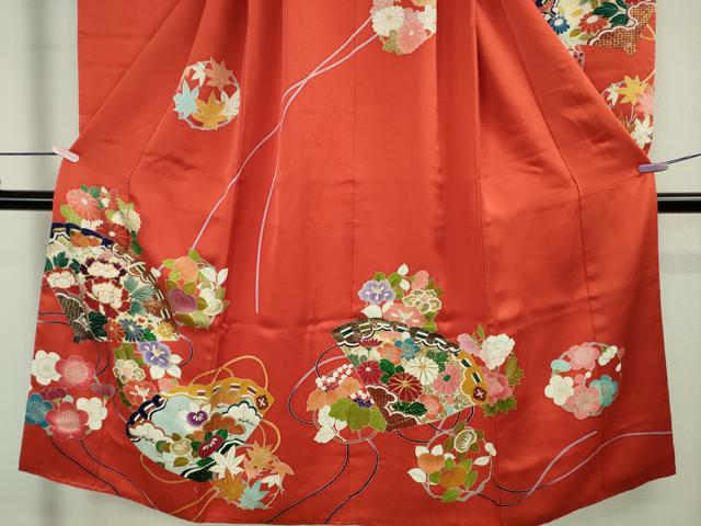 平和屋本店[]極上　創業460年・千總　七五三　女の子　7歳　祝着　駒刺繍　檜扇花丸文　金彩　逸品　DZAB9433kh6