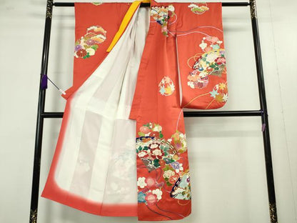 平和屋本店[]極上　創業460年・千總　七五三　女の子　7歳　祝着　駒刺繍　檜扇花丸文　金彩　逸品　DZAB9433kh6