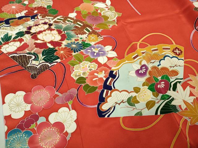 平和屋本店[]極上　創業460年・千總　七五三　女の子　7歳　祝着　駒刺繍　檜扇花丸文　金彩　逸品　DZAB9433kh6