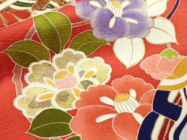 平和屋本店[]極上　創業460年・千總　七五三　女の子　7歳　祝着　駒刺繍　檜扇花丸文　金彩　逸品　DZAB9433kh6