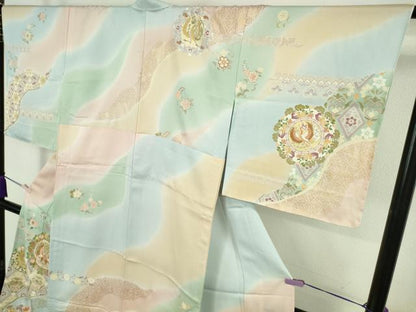 平和屋着物▽極上　訪問着　単衣　駒刺繍　道長鳳凰花文　暈し染め　金彩　逸品　未使用　DZAB9434kh6