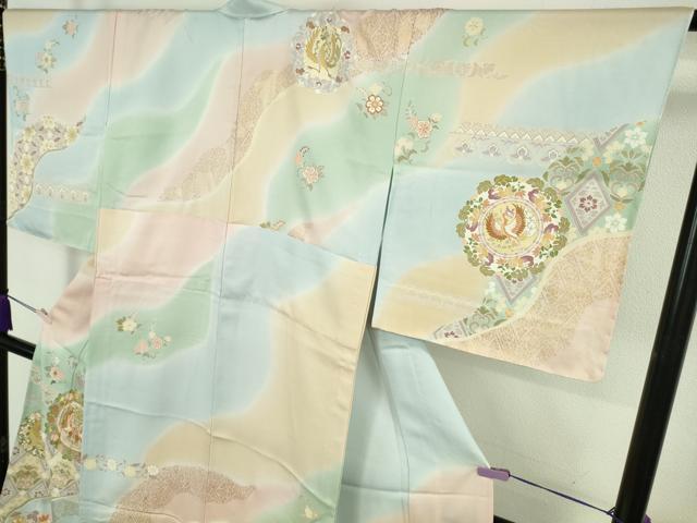 平和屋着物▽極上　訪問着　単衣　駒刺繍　道長鳳凰花文　暈し染め　金彩　逸品　未使用　DZAB9434kh6