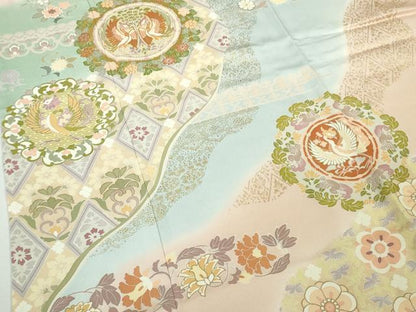 平和屋着物▽極上　訪問着　単衣　駒刺繍　道長鳳凰花文　暈し染め　金彩　逸品　未使用　DZAB9434kh6